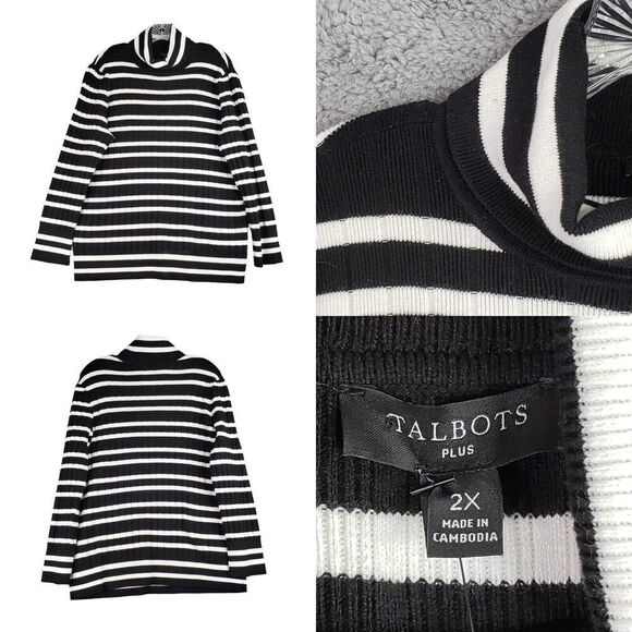 Talbots Turtleneck Sweater Women’s Plus Size 2X Black White Striped New - Picture 1 of 9